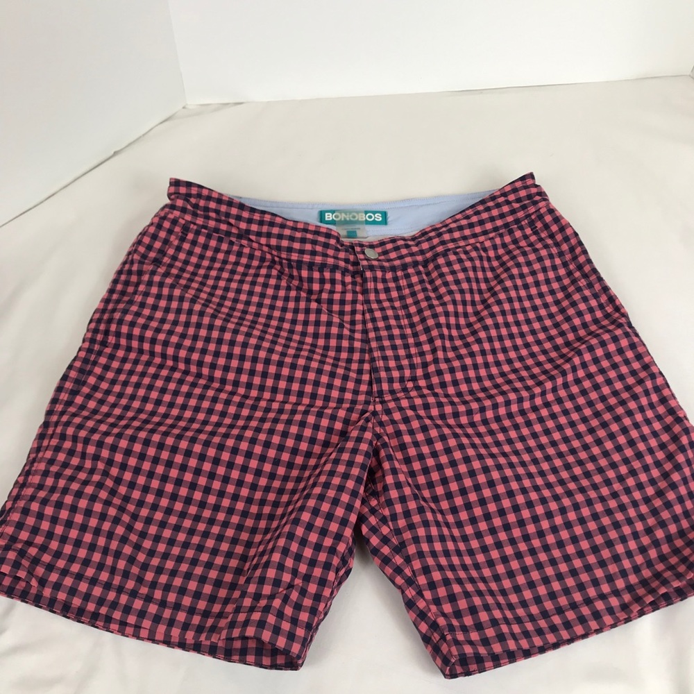 Bonobos Pink Checked Swim Suit Sz 31 109% Nylon